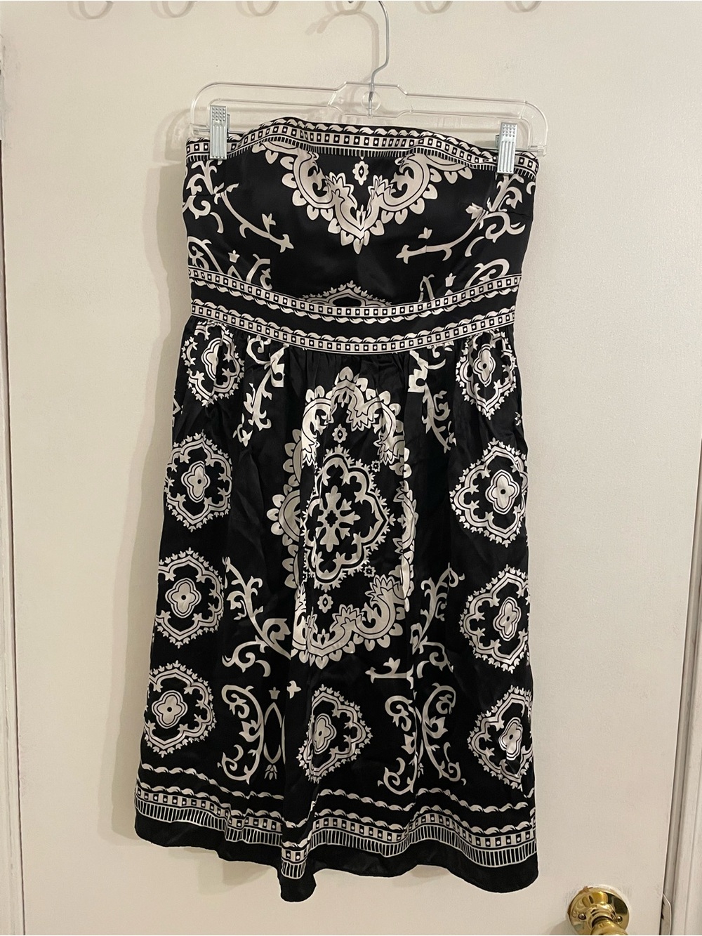White House Black Market Strapless Black and White Medallion Dress